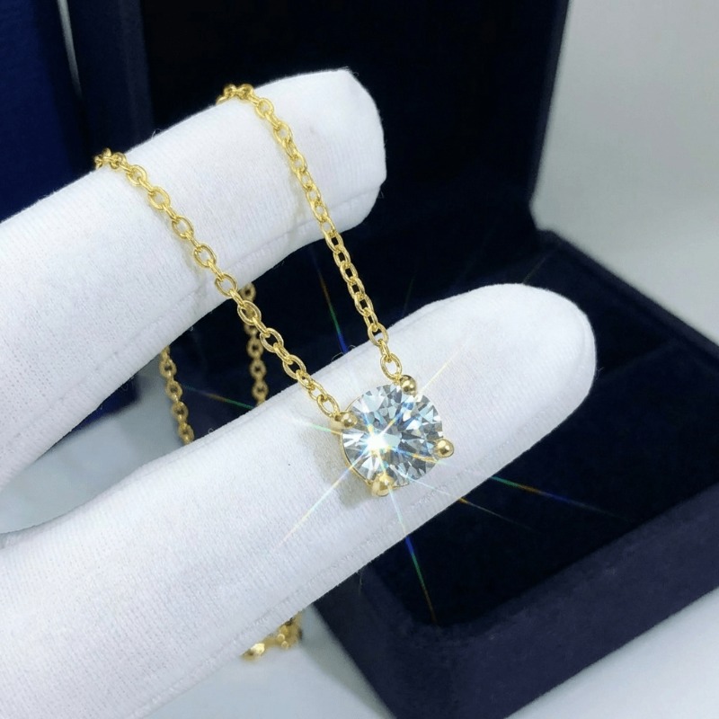 Women's Light Blue Moissanite Four-Prong Pendant Necklace, Elegant Gift